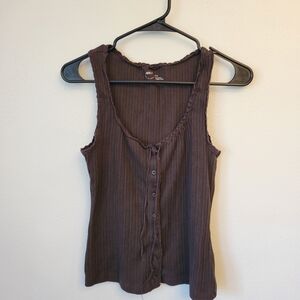 NWOT Aerie Chocolate Brown Sneak Peek Tank Top, Ribbed Fabric & Lace Trim